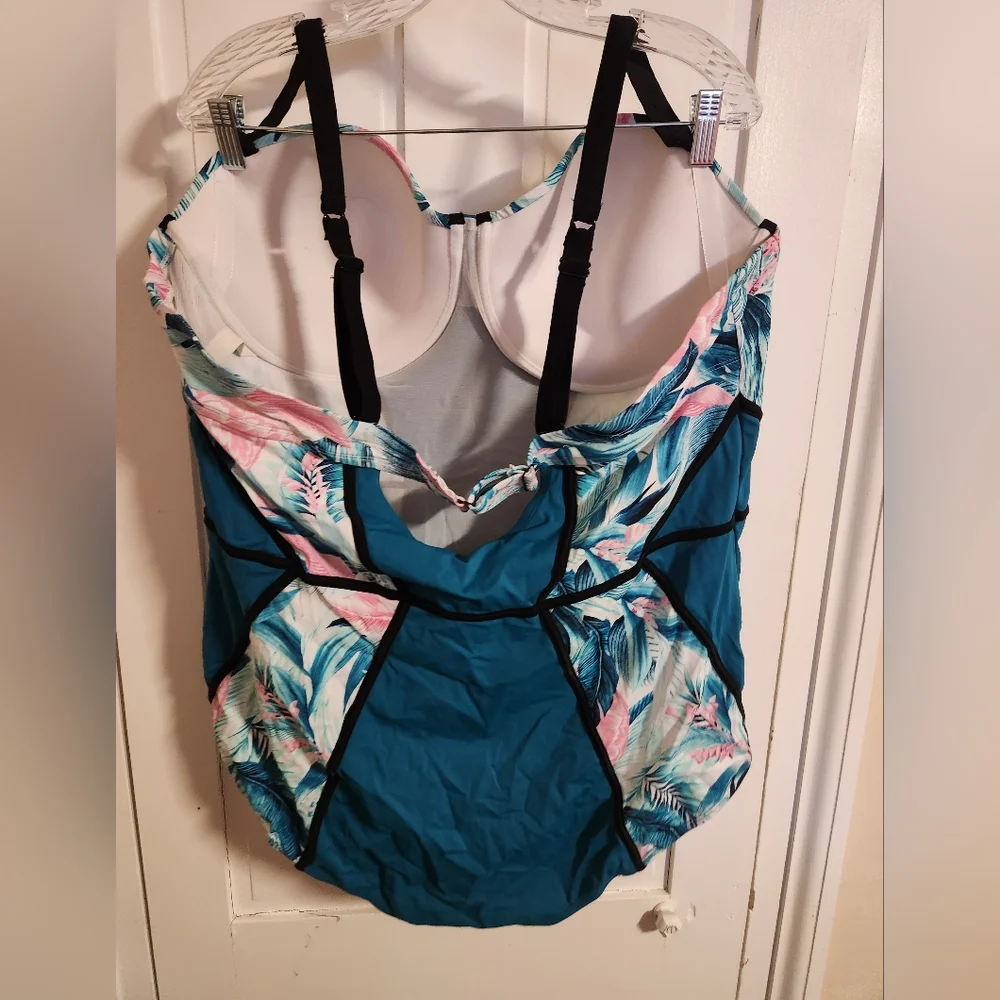 Torrid Tropical Teal One-Piece Swimsuit Size 4 DD/F - Picture 2 of 4